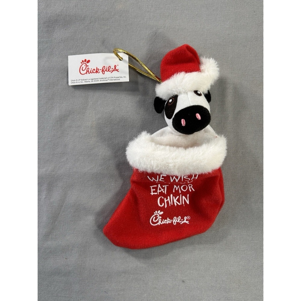 Chick-fil-A Holiday Cow Ornament We Wish U  Wood Eat Mor Chikin 2018 6"x4"